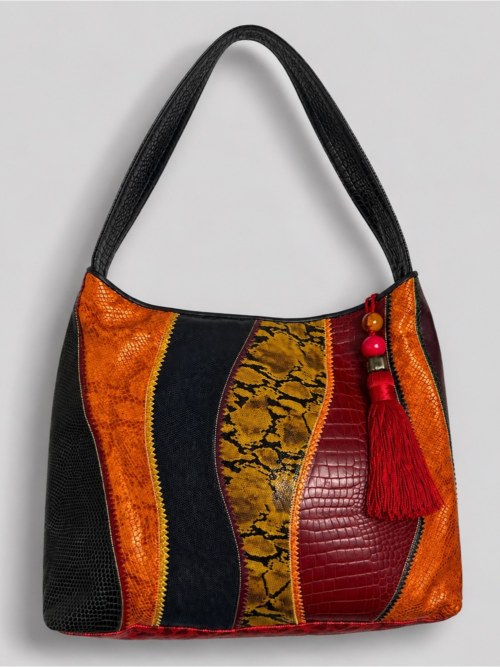 Sharif Vintage Patchwork Exotic Leather Shoulder Bag Made in USA 80s 90s Boho